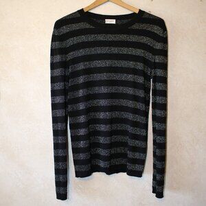 Saint Laurent Paris Metallic Stripe Black Sweater Size M